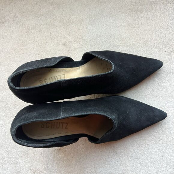 Schutz Black Suede Wrap Stiletto Heel Pump Booties Women 6.5 B Chic Sexy Minimal - Picture 6 of 14